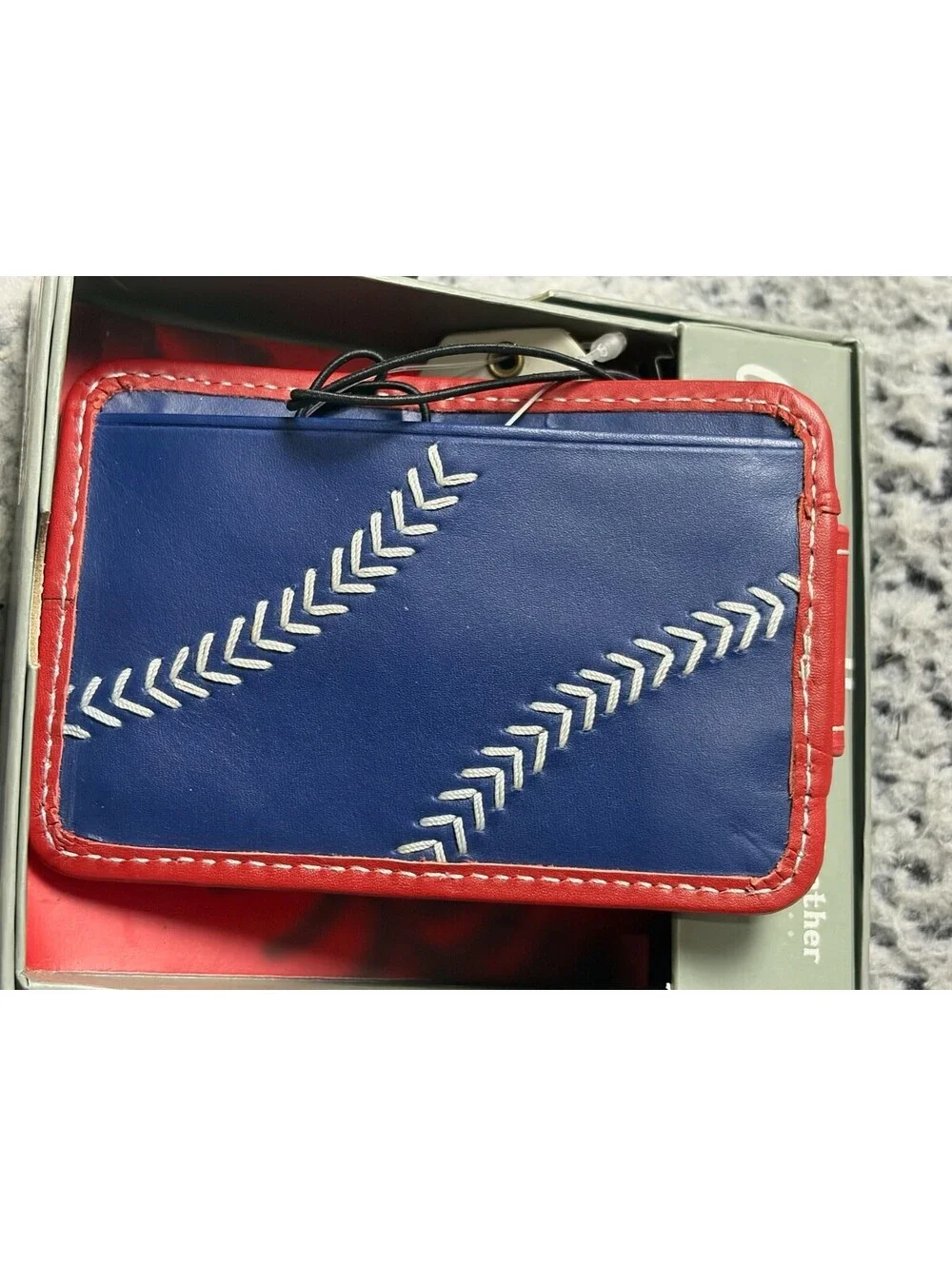 Rawlings Baseball Stitch Front Pocket Wallet Royal Blue Red Leather RFID RS10083